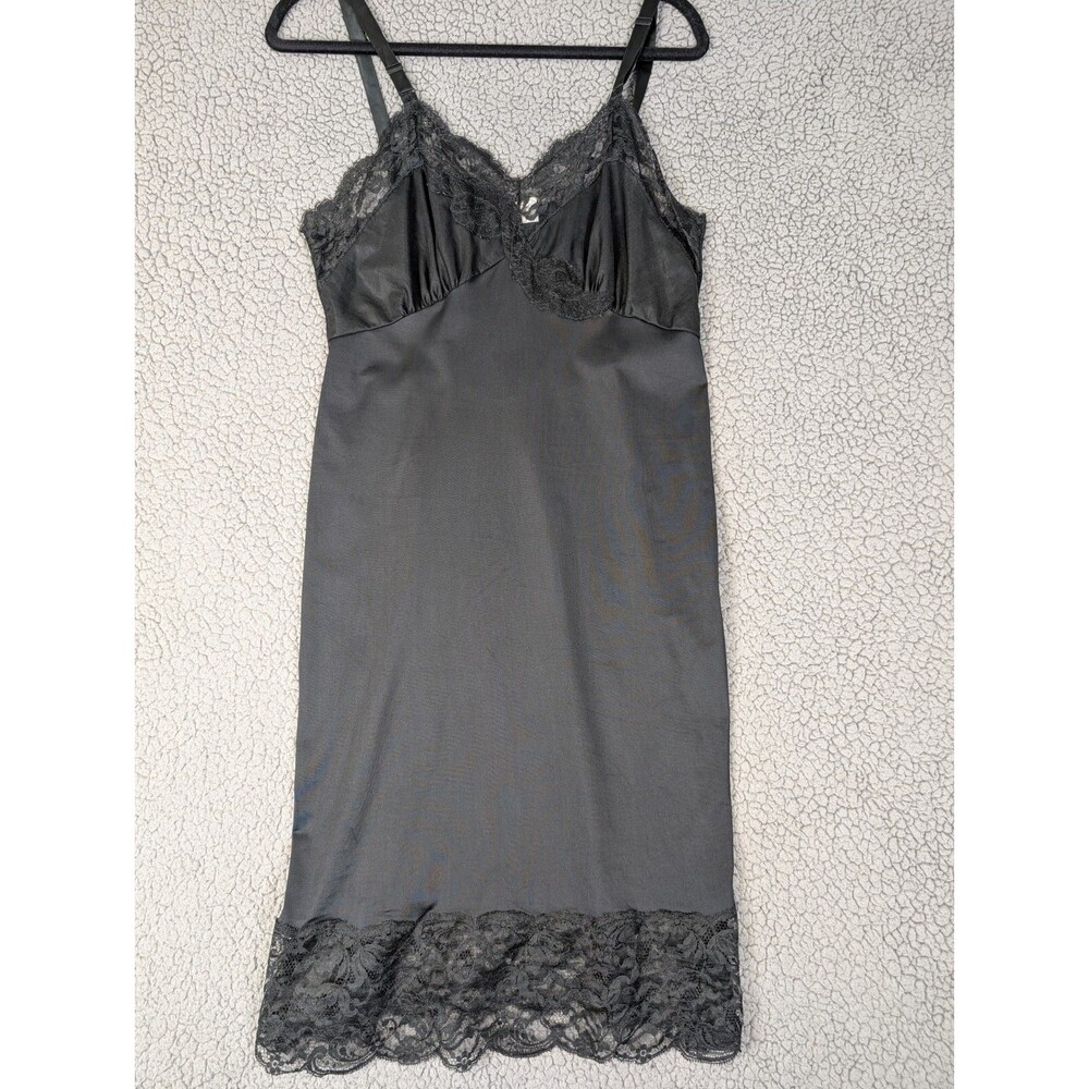 Vintage Aristocraft Superior Slip Dress Nightgown Black Lace Trim Size 36 1960s